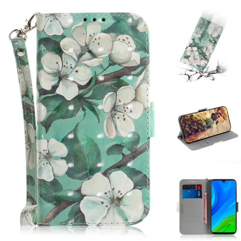 Flip Cover Huawei P Smart 2020 Med Snor Blomstrende Gren Med Rem