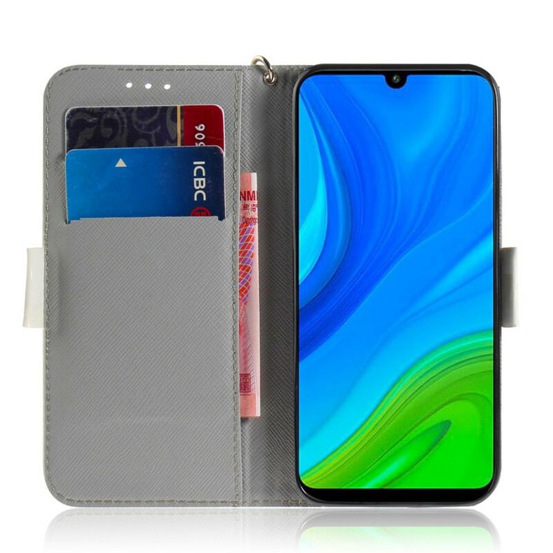 Flip Cover Huawei P Smart 2020 Med Snor Blomstrende Gren Med Rem