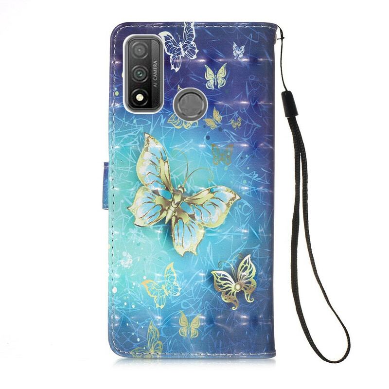 Flip Cover Huawei P Smart 2020 Med Snor Gyldne Sommerfugle Med Rem