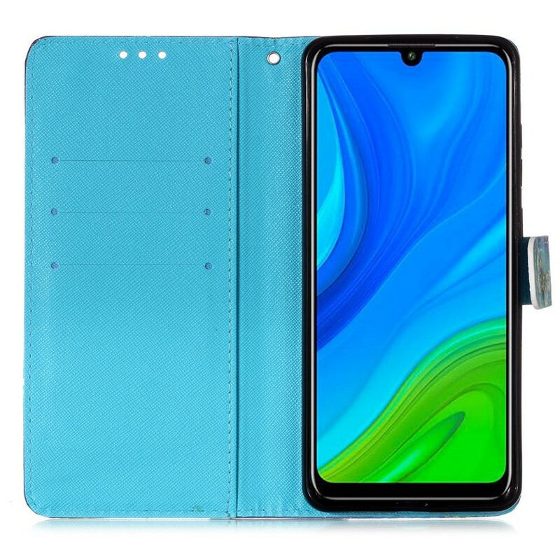 Flip Cover Huawei P Smart 2020 Med Snor Gyldne Sommerfugle Med Rem