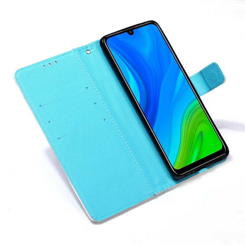 Flip Cover Huawei P Smart 2020 Med Snor Gyldne Sommerfugle Med Rem