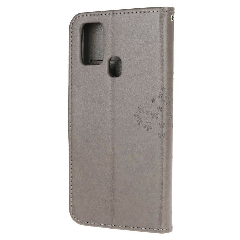 Flip Cover Huawei P Smart 2020 Med Snor Thong Træ Og Ugler