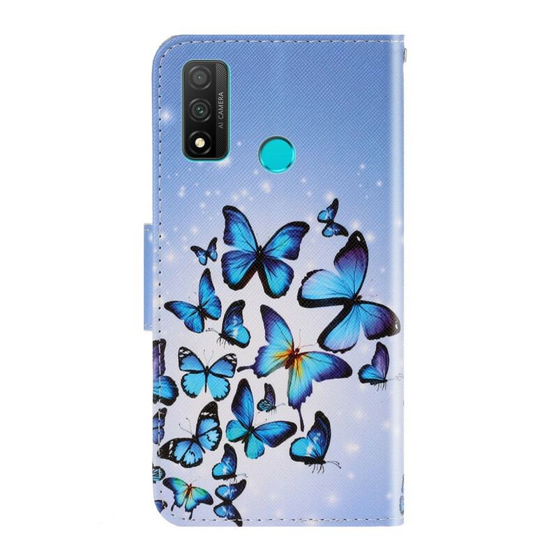 Læder Cover Huawei P Smart 2020 Med Snor Variationer Af Sommerfuglesrem