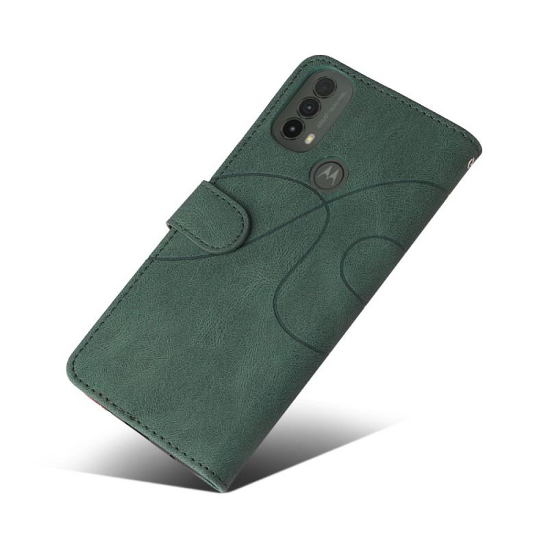 Flip Cover Moto E40 / E30 / E20 Tofarvet Signatur Imiteret Læder