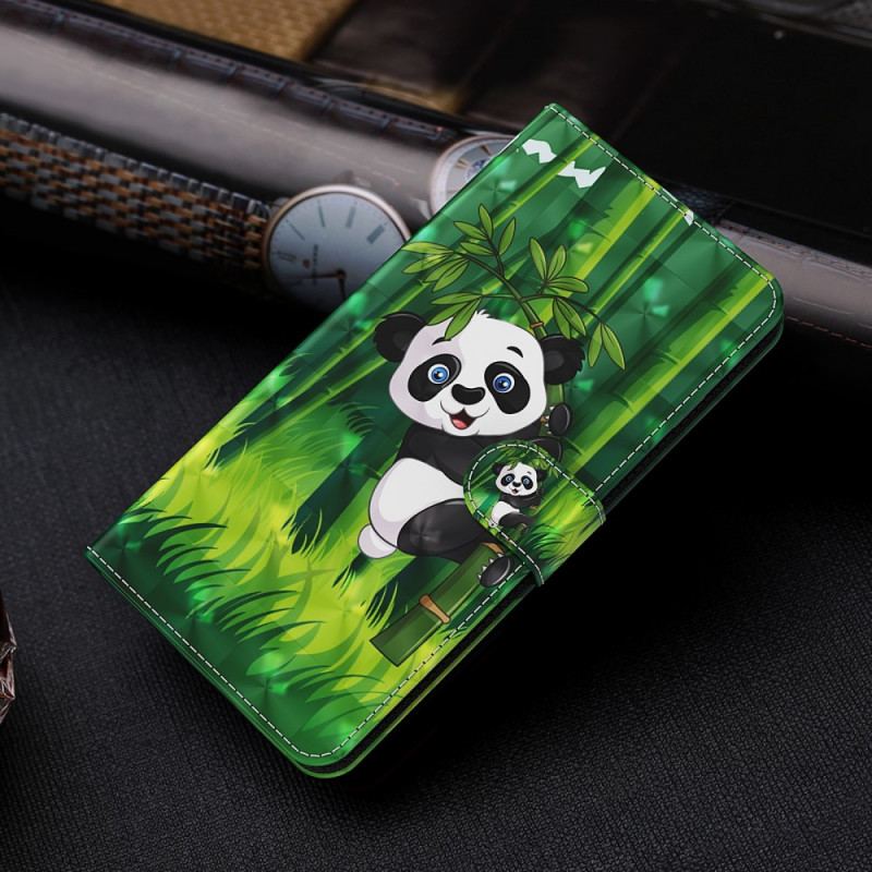 Læder Cover Moto E40 / E30 / E20 Panda Og Bambus