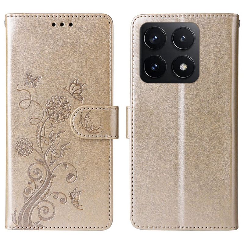 Læder Cover Xiaomi 14t Blomster Med Rem