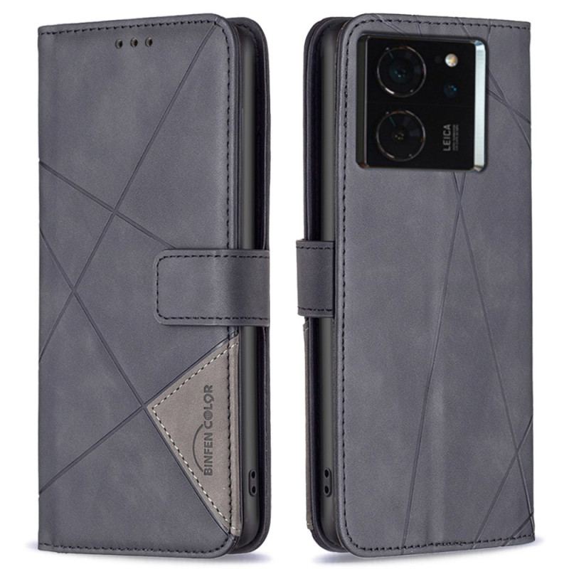 Læder Cover Xiaomi 14t Telefon Etui Geometrisk Mønster