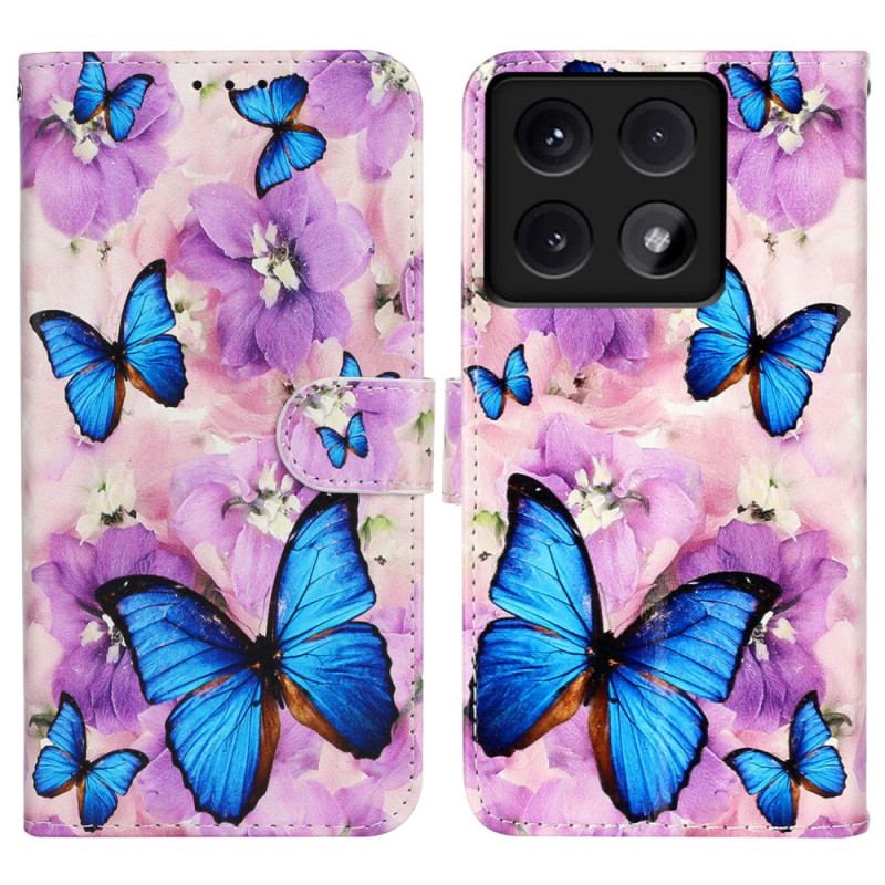 Læder Cover Xiaomi 14t Telefon Etui Premium Blomstermønster