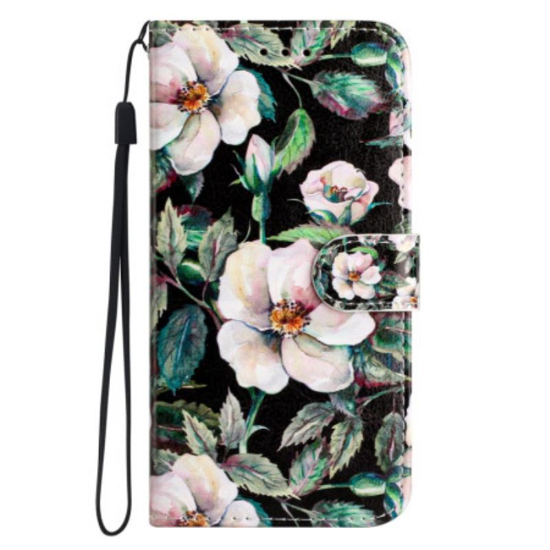 Læder Cover Xiaomi 14t Telefon Etui Stribede Magnoliaer