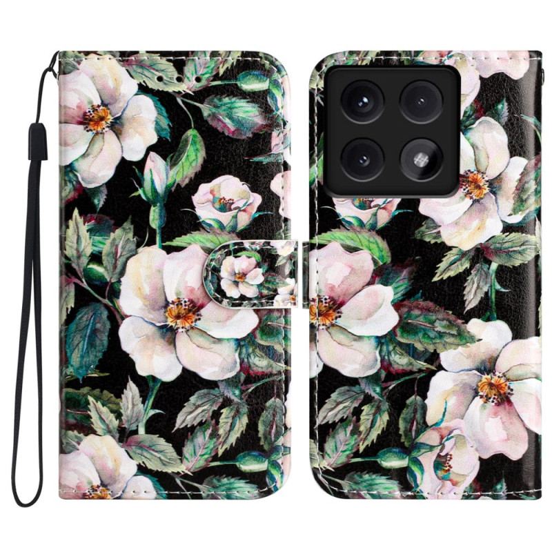 Læder Cover Xiaomi 14t Telefon Etui Stribede Magnoliaer