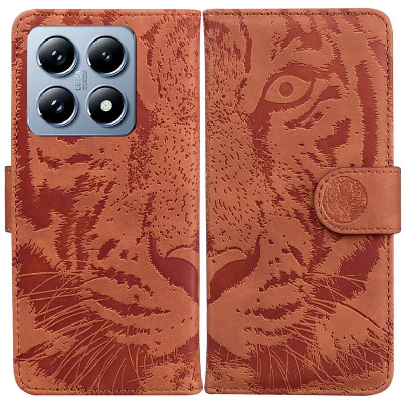 Læder Cover Xiaomi 14t Telefon Etui Tiger Footprint