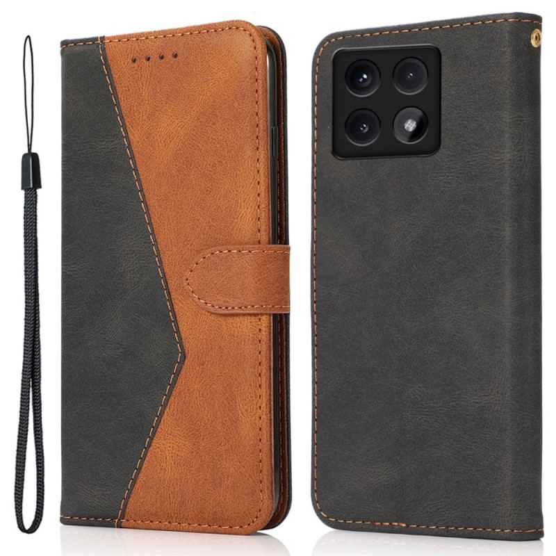 Læder Cover Xiaomi 14t Telefon Etui Tofarvet Rem