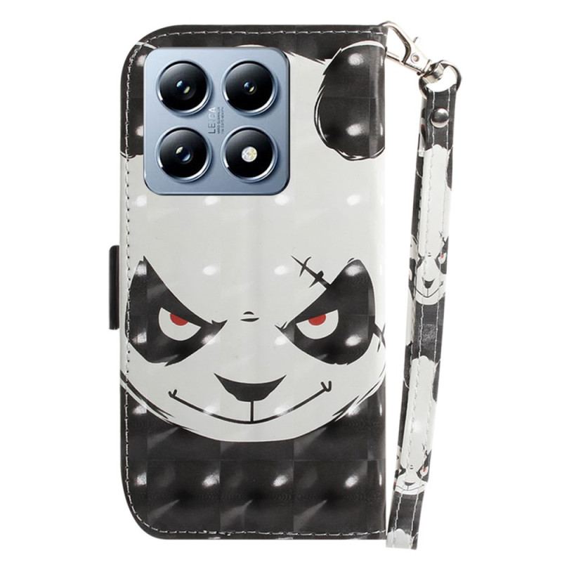 Læder Cover Xiaomi 14t Telefon Etui Vred Panda Med Rem