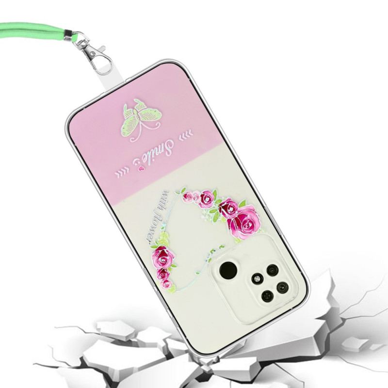 Cover Xiaomi Redmi 10A Med Snor Smile Flowers Snøre