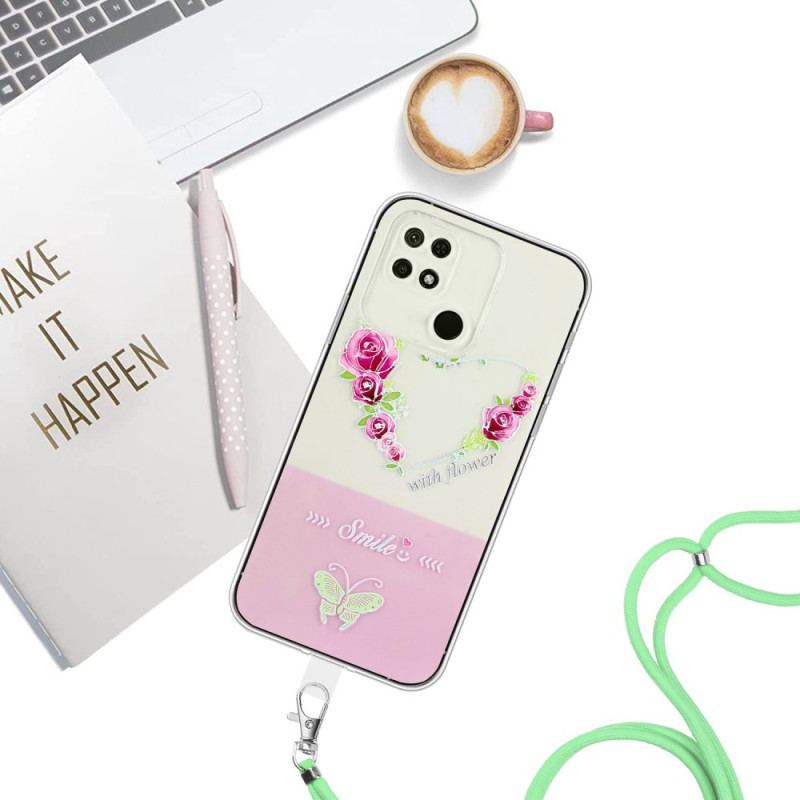 Cover Xiaomi Redmi 10A Med Snor Smile Flowers Snøre