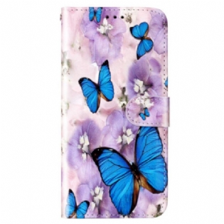 Flip Cover Xiaomi Redmi 10A Med Snor Farverige Thong Sommerfugle