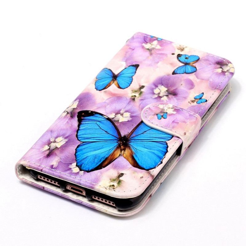 Flip Cover Xiaomi Redmi 10A Med Snor Farverige Thong Sommerfugle