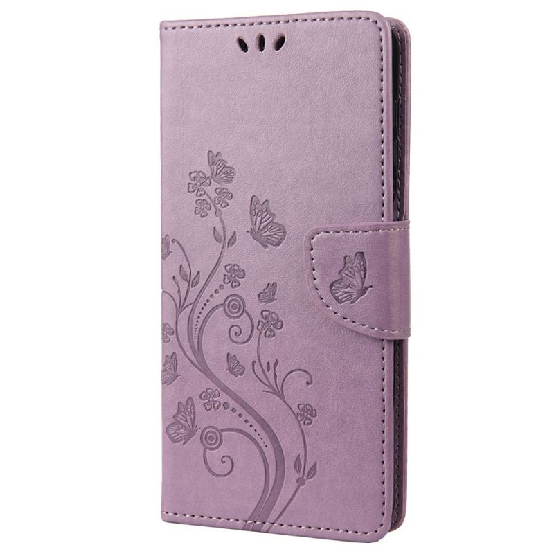 Flip Cover Xiaomi Redmi 10A Med Snor Sommerfugle Og Blomsterrem