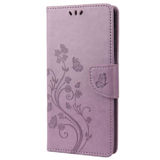 Flip Cover Xiaomi Redmi 10A Med Snor Sommerfugle Og Blomsterrem