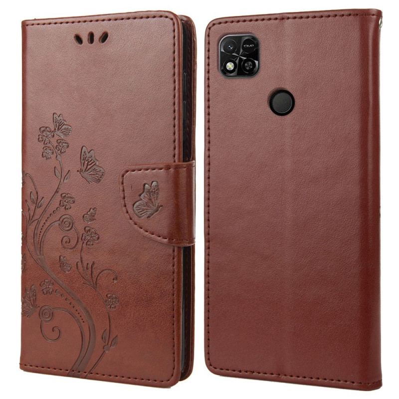 Flip Cover Xiaomi Redmi 10A Med Snor Sommerfugle Og Blomsterrem