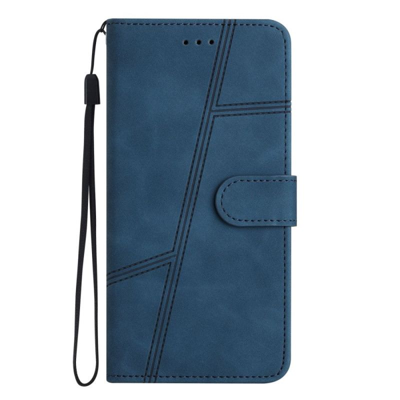 Flip Cover Xiaomi Redmi 10A Med Snor Strappy Geometrisk Læderstil