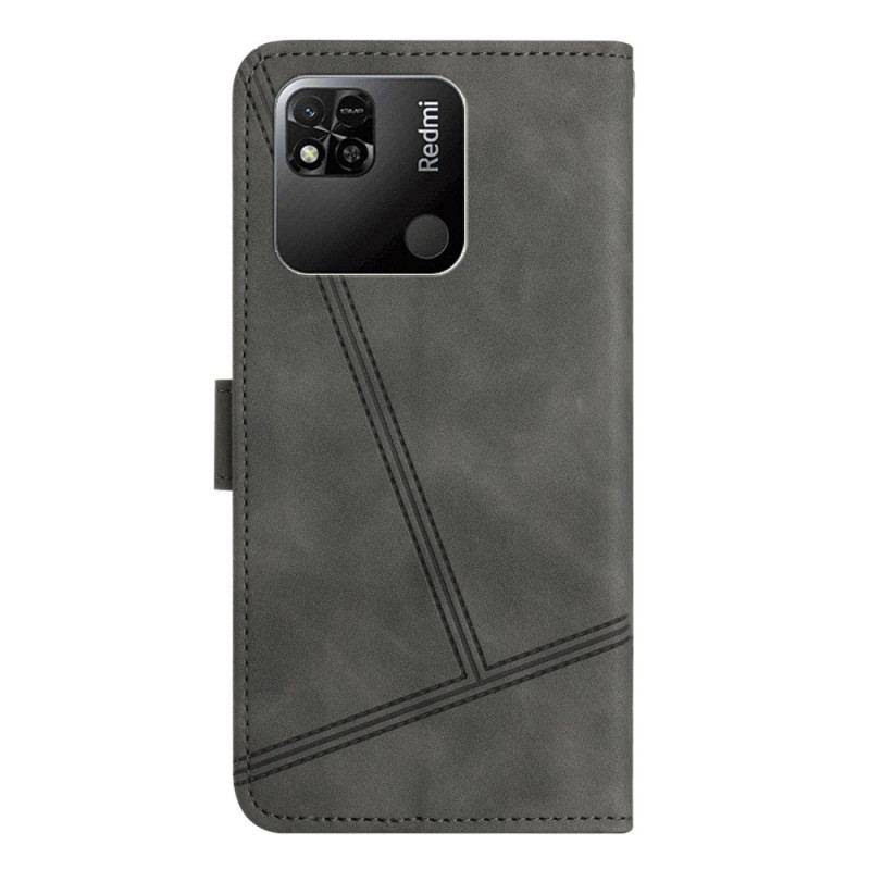 Flip Cover Xiaomi Redmi 10A Med Snor Strappy Geometrisk Læderstil