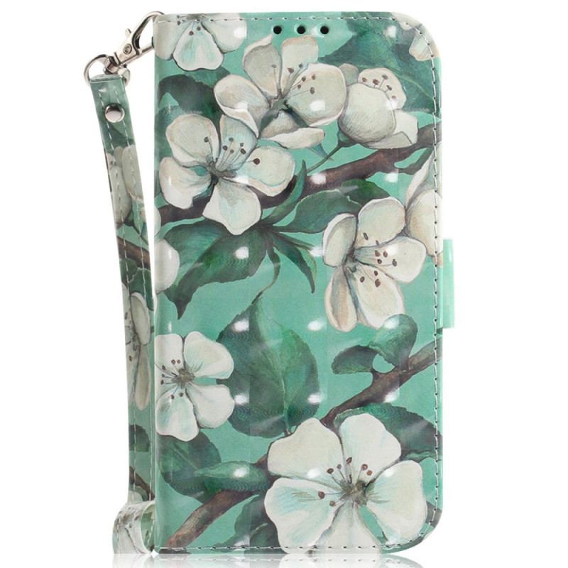 Flip Cover Xiaomi Redmi 10A Med Snor Strappy Hvide Blomster