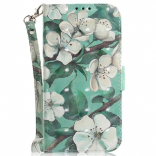 Flip Cover Xiaomi Redmi 10A Med Snor Strappy Hvide Blomster