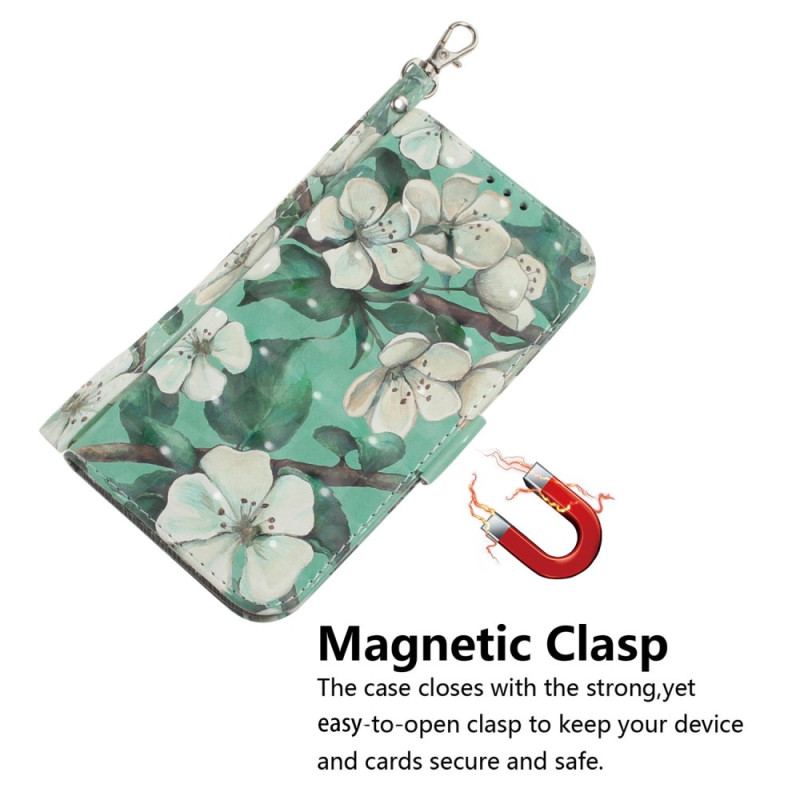 Flip Cover Xiaomi Redmi 10A Med Snor Strappy Hvide Blomster