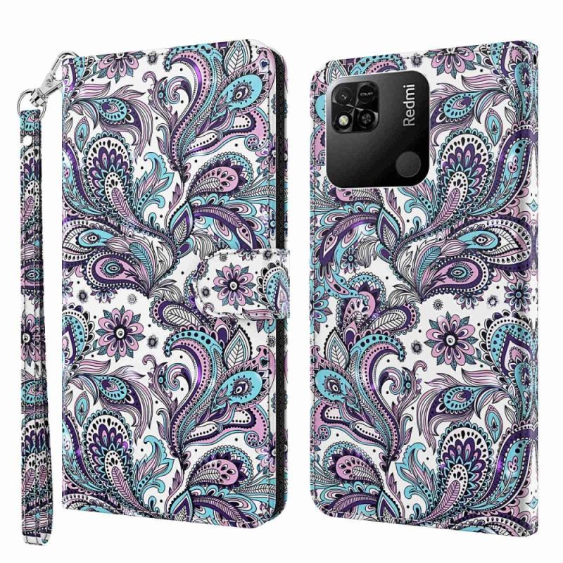 Flip Cover Xiaomi Redmi 10A Med Snor Strappy Paisley Mønster