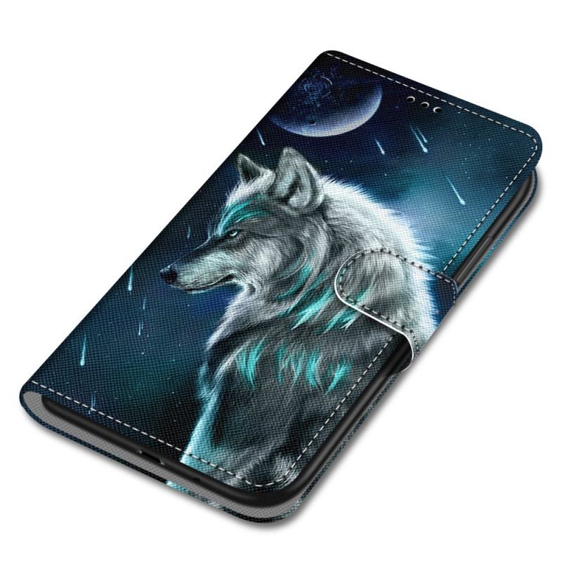 Flip Cover Xiaomi Redmi 10A Med Snor Strappy Wolf Mønster