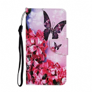 Flip Cover Samsung Galaxy A31 Butterflies Floral Lanyard