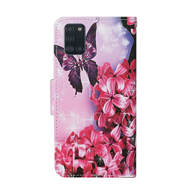 Flip Cover Samsung Galaxy A31 Butterflies Floral Lanyard