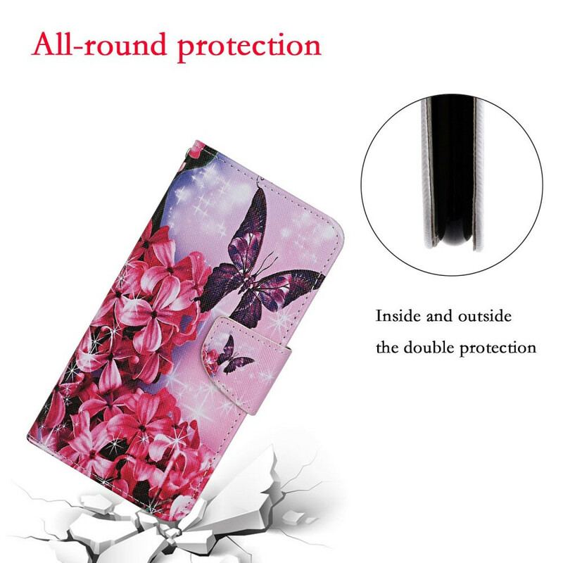 Flip Cover Samsung Galaxy A31 Butterflies Floral Lanyard