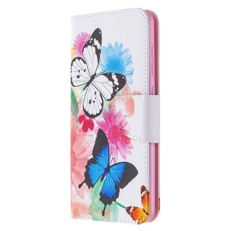 Flip Cover Samsung Galaxy A31 Malede Sommerfugle Og Blomster