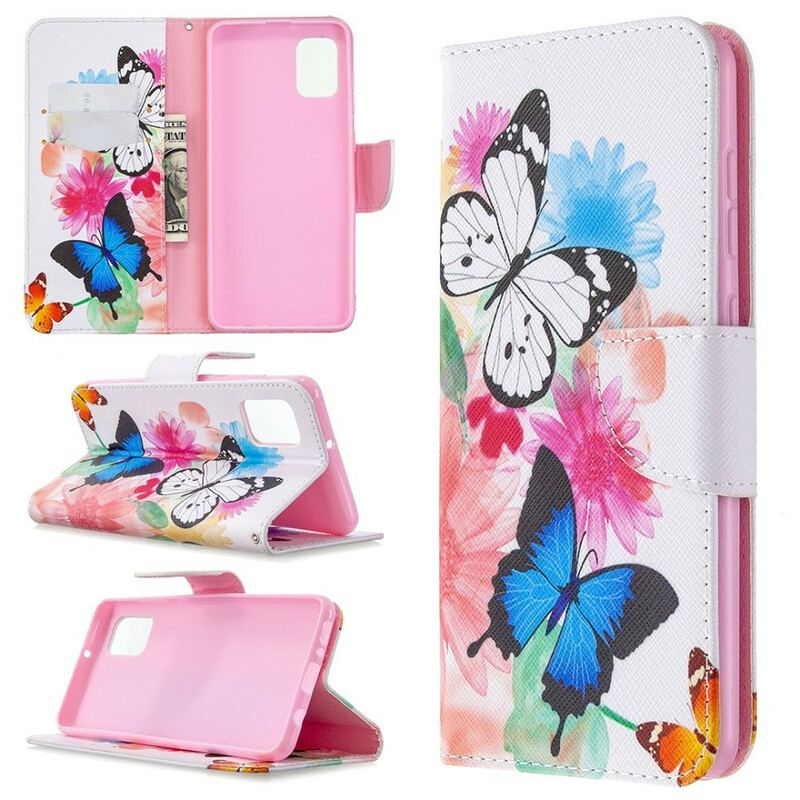 Flip Cover Samsung Galaxy A31 Malede Sommerfugle Og Blomster