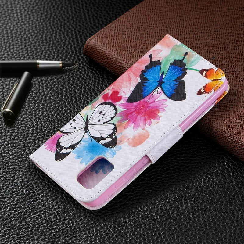 Flip Cover Samsung Galaxy A31 Malede Sommerfugle Og Blomster