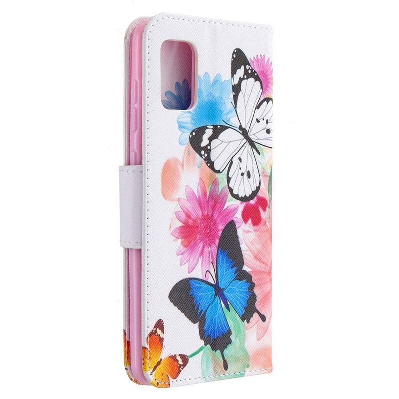 Flip Cover Samsung Galaxy A31 Malede Sommerfugle Og Blomster