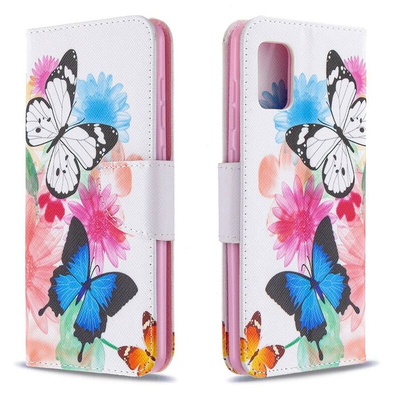 Flip Cover Samsung Galaxy A31 Malede Sommerfugle Og Blomster