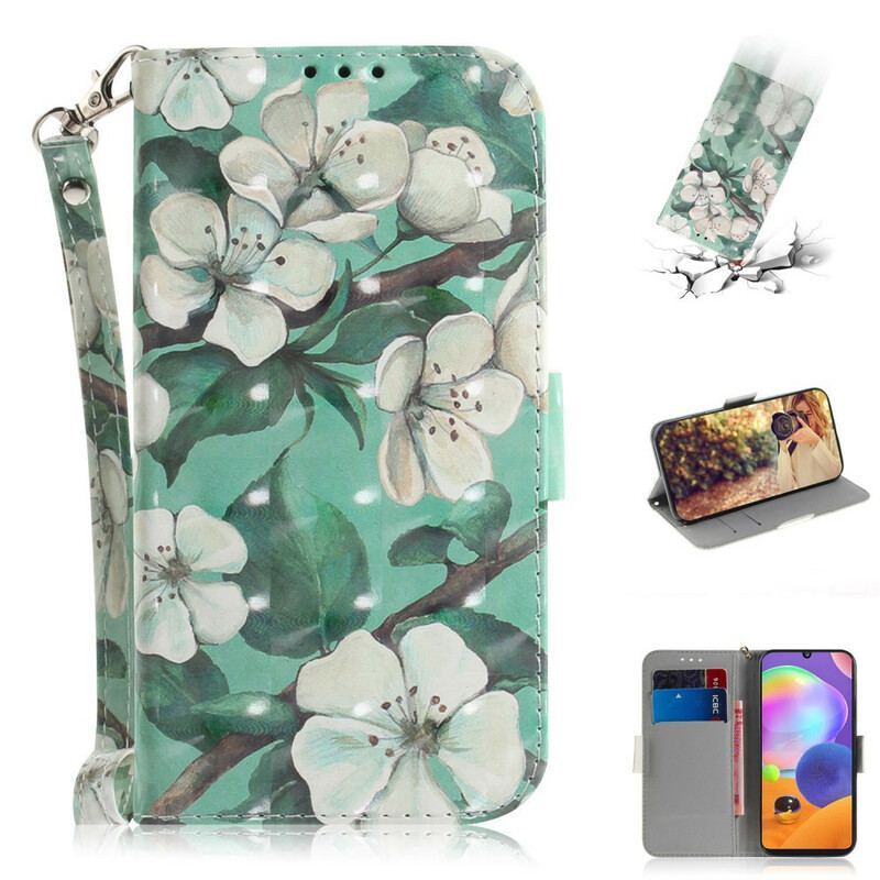 Flip Cover Samsung Galaxy A31 Med Snor Blomstrende Gren Med Rem