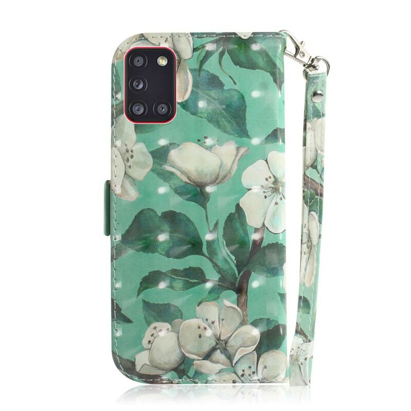 Flip Cover Samsung Galaxy A31 Med Snor Blomstrende Gren Med Rem