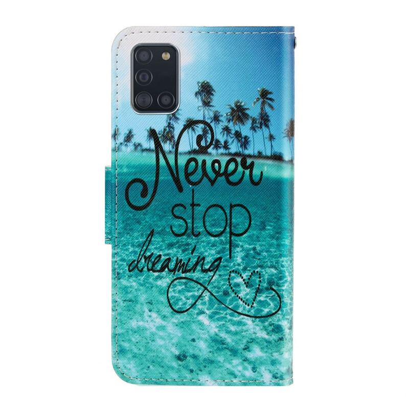 Flip Cover Samsung Galaxy A31 Med Snor Stop Aldrig Med At Drømme Navy Strappy