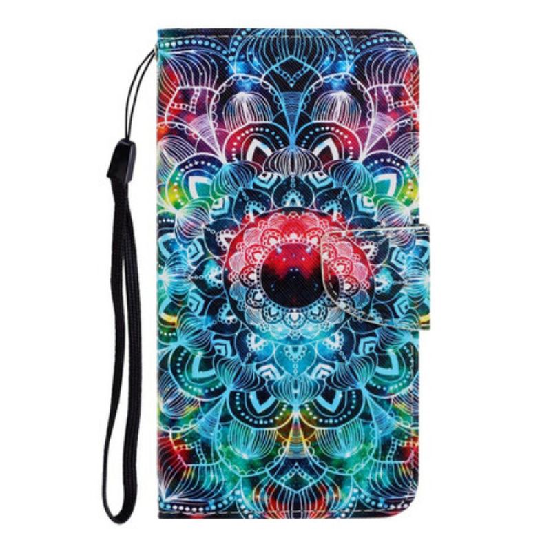 Læder Cover Samsung Galaxy A31 Med Snor Prangende Strappy Mandala