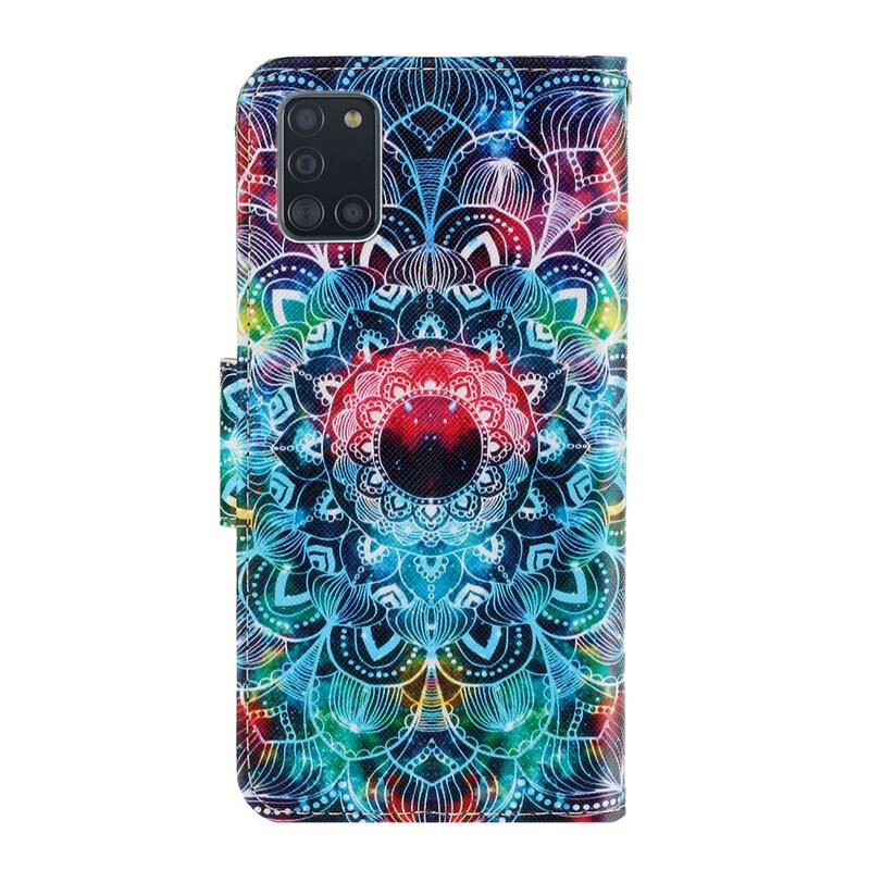 Læder Cover Samsung Galaxy A31 Med Snor Prangende Strappy Mandala