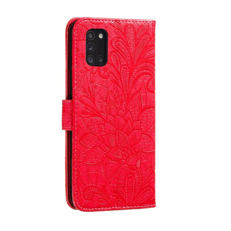 Læder Cover Samsung Galaxy A31 Med Snor Rem Tribal Flowers