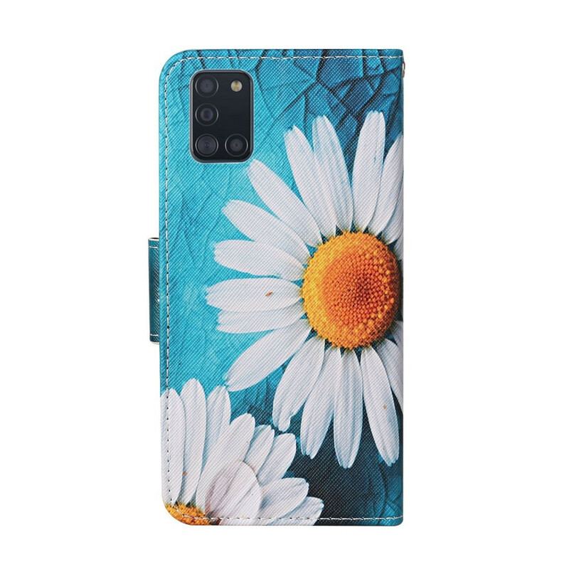 Læder Cover Samsung Galaxy A31 Mesterlige Blomster Med Rem