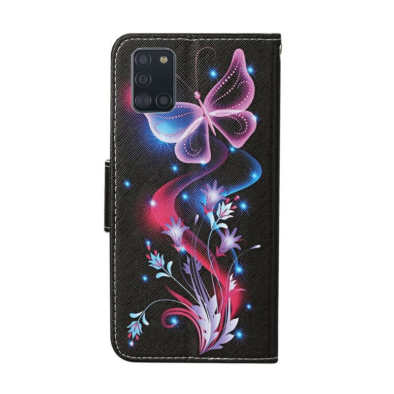 Læder Cover Samsung Galaxy A31 Sommerfugle Og Snor