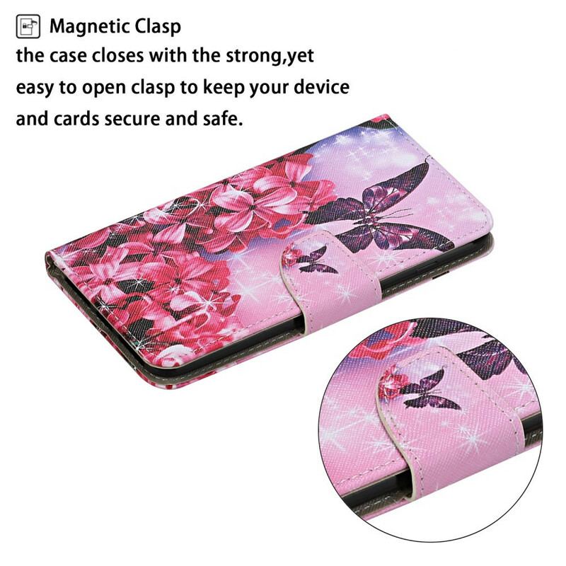 Flip Cover Huawei P Smart 2021 Butterflies Floral Lanyard