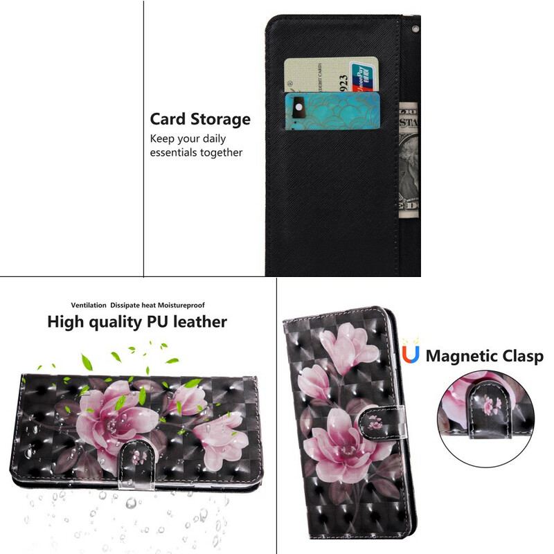 Flip Cover Huawei P Smart 2021 Lys Plet Blomster Blomstrer