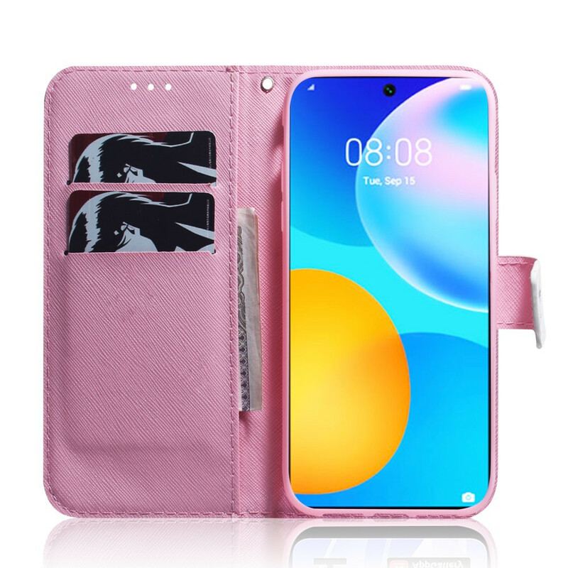 Flip Cover Huawei P Smart 2021 En Lyserød Blomst